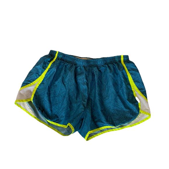 Under Armour HeatGear Women’s Running Shorts L Teal Neon Trim - Picture 1 of 5